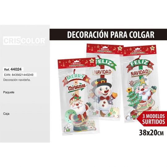DECORACION NAVIDAD PARA COLGAR PAPA NOEL SURTIDO 3 UND.