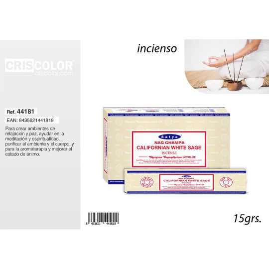 INCIENSO SATYA VFM SERIE: CALIFORNIAN WHITE SAGE 15grs (Caja 12 Paquetes)