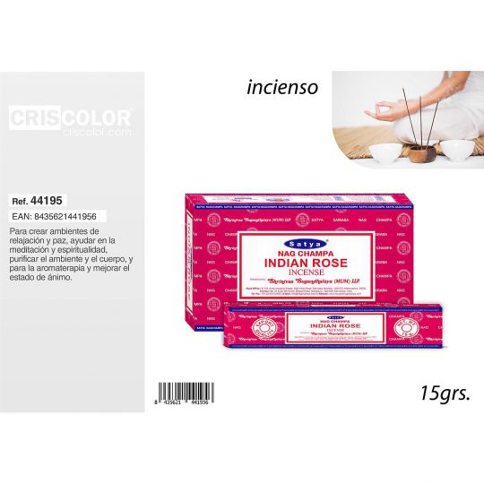 INCIENSO SATYA COMPETITIVE SERIE: INDIAN ROSE 15grs (Caja 12 Paquetes)