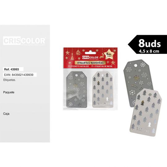 ETIQUETAS NAVIDEÑAS EFECTO 4,5x8CM 8UDS