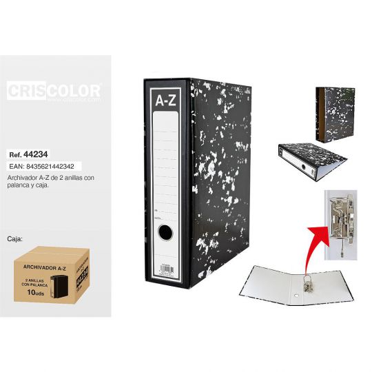 ARCHIVADOR A-Z 2 ANILLAS CON PALANCA Y CAJA (Caja 10und.)