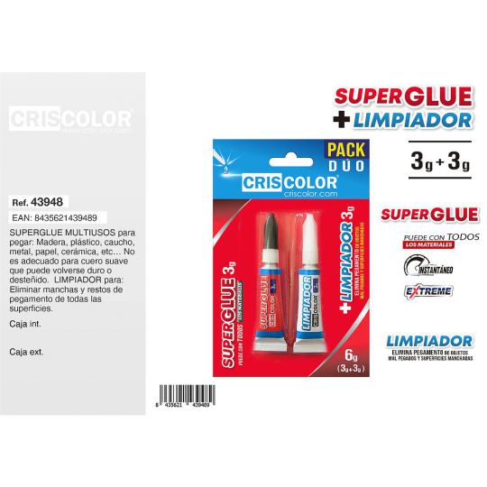 SUPER GLUE MULTIUSOS 3G + LIMPIADOR 3G
