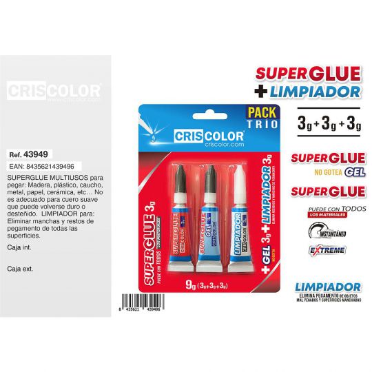 SUPER GLUE MULTIUSOS 3G + LIMPIADOR 3G + GEL 3G
