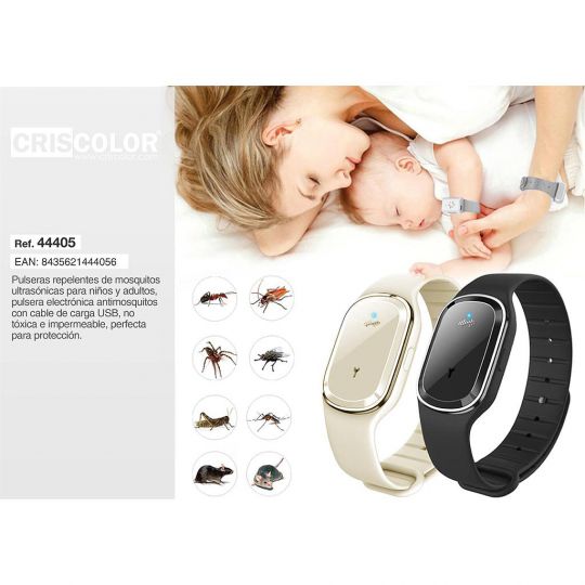 PULSERA ULTRASONICA REPELENTE MOSQUITOS NEGRO o CREMA Nº RII-AEE: 8813 (Precio Unitario)