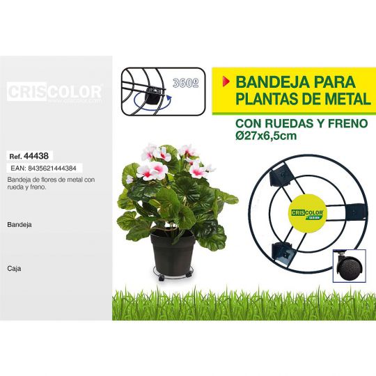 BANDEJA PARA PLANTAS DE METAL CON RUEDA Y FRENO