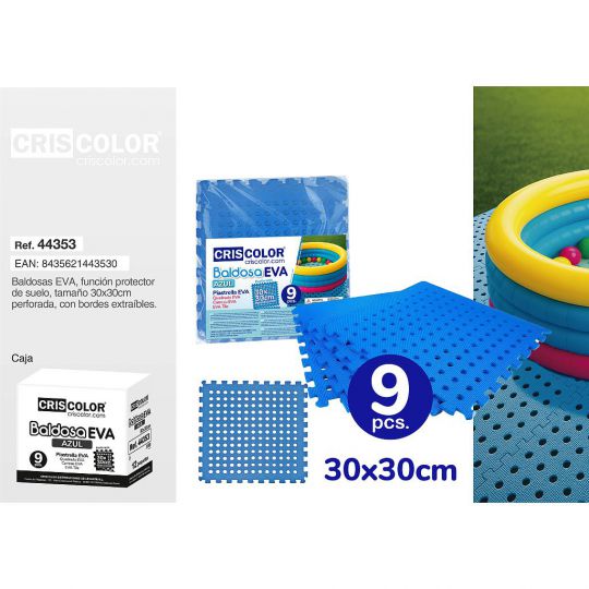 BALDOSA EVA PERFORADA AZUL 30X30CM 9PCS.