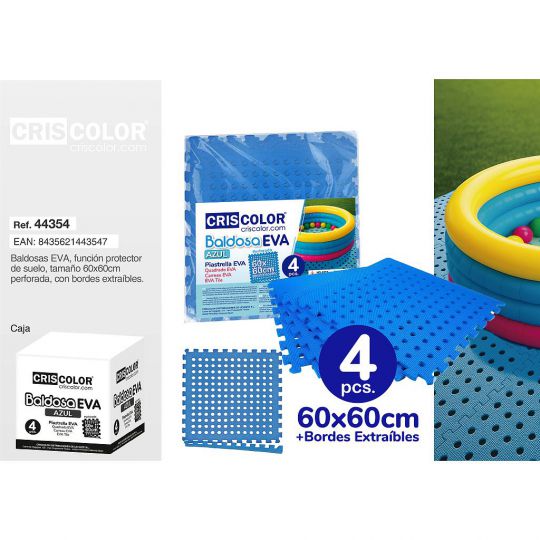 BALDOSA EVA PERFORADA AZUL 60X60CM 4PCS.