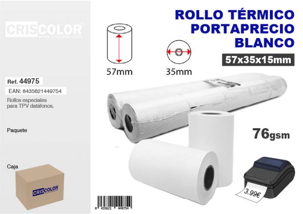 ROLLO TERMICO PORTAPRECIO BLANCO (Pack 10 Und.)