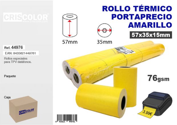 ROLLO TERMICO PORTAPRECIO AMARILLO (Pack 10 Und.)