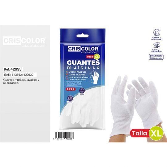 GUANTES MULTIUSO BLANCO TALLA XL (Pack 12Und).