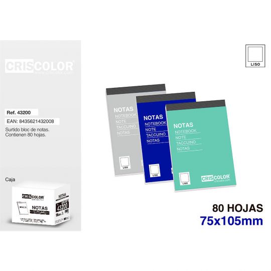 SURTIDO NOTEBOOK LISO 80H 75X105MM (Pack 12Und).