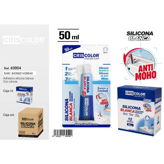 ADHESIVO SILICONA BLANCA 50ML CON CÁNULA (Caja de 12Und).