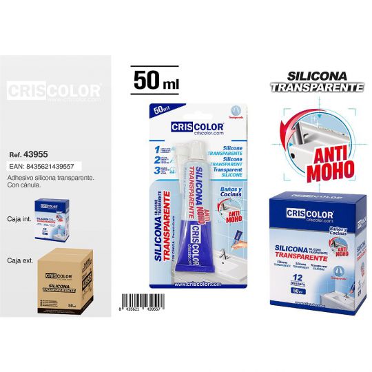 ADHESIVO SILICONA TRANSPARENTE 50ML CON CÁNULA (Caja de 12Und).