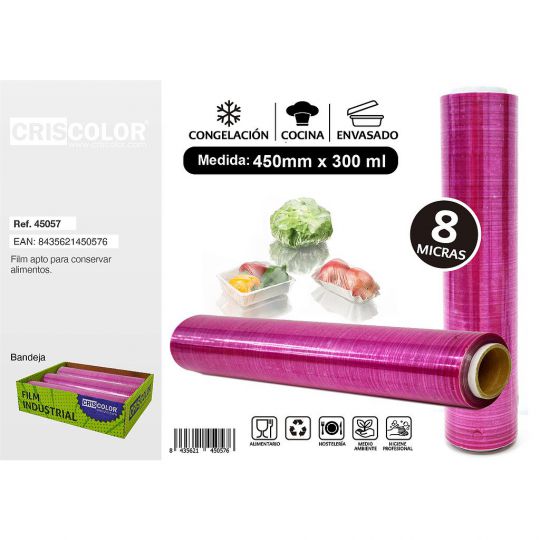 FILM ESTIRABLE ESPECIAL USO ALIMENTARIO 8 MICRAS 450MMx300ML (Caja 3 Und).