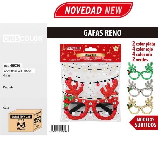 GAFAS NAVIDAD RENO (Pack 12 Und).