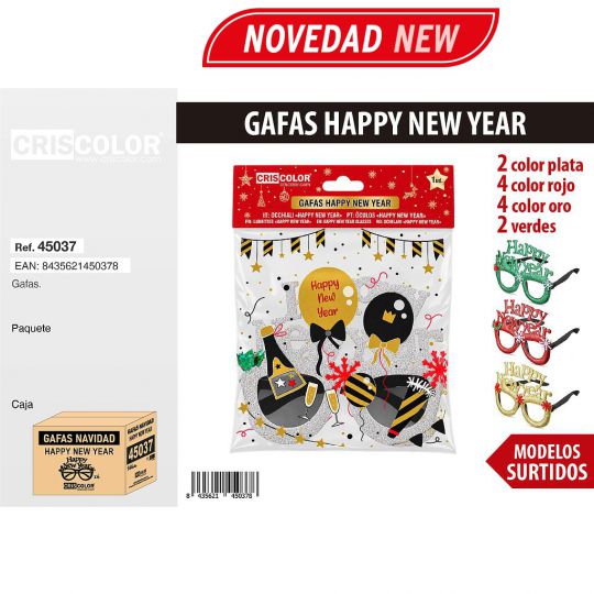 GAFAS NAVIDAD HAPPY NEW YEAR (Pack 12 Und).