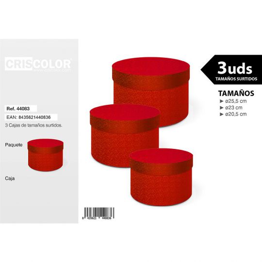 CAJAS REDONDA PURPURINA ROJO TAMAÑO L SURTIDO 3UDS
