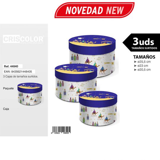 CAJAS REDONDA NAVIDAD BELEN TAMAÑO L SURTIDO 3UDS
