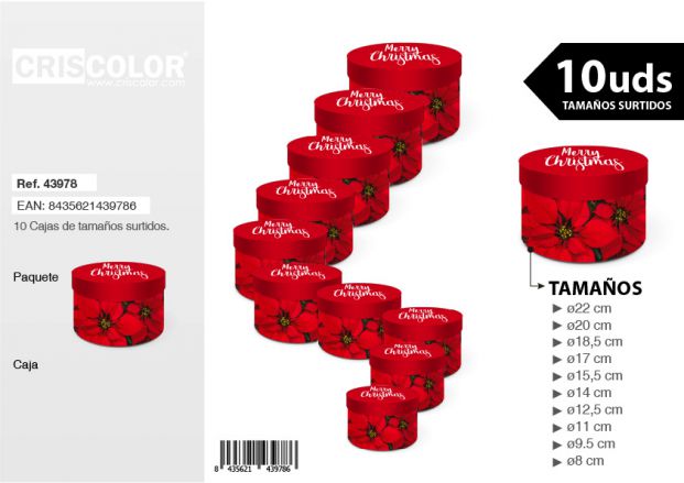 CAJAS REDONDA NAVIDAD CLASICA TAMAÑO SURTIDO 10UDS