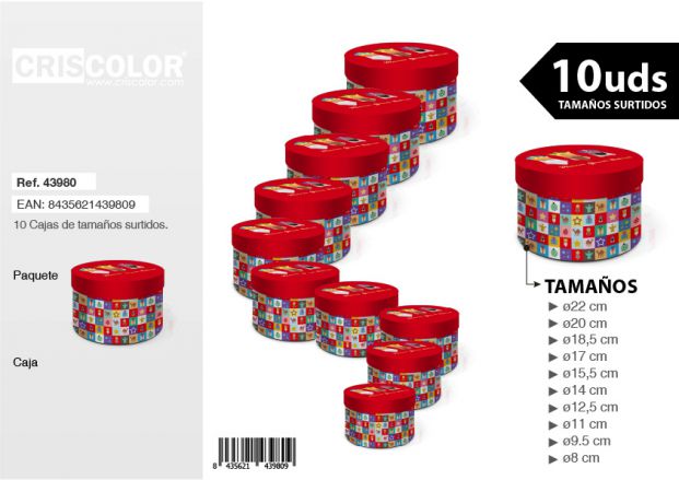 CAJAS REDONDA NAVIDAD REYES MAGOS TAMAÑO SURTIDO 10UDS