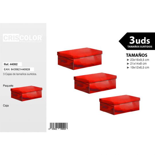 CAJAS NAVIDAD COLOR METAL ROJO TAMAÑO L SURTIDO 3UDS