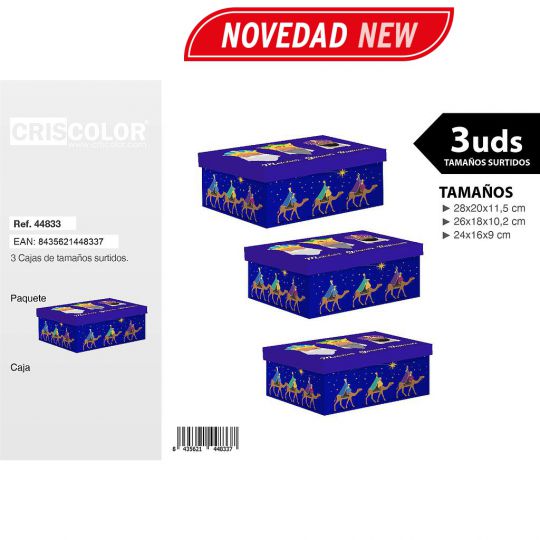 CAJAS NAVIDAD MELCHOR GASPAR BALTASAR AZUL TAMAÑO XL SURTIDO 3UDS