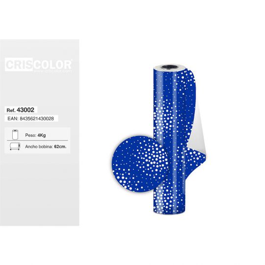 BOBINA PAPEL REGALO DECORADO 62CM NIEVE AZUL