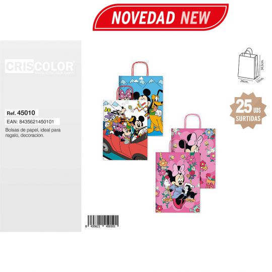 BOLSA PAPEL 26+12X34,5CM MICKEY Y MINNIE SURTIDA 110GR (PACK 25 UDS)