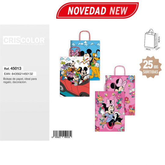 BOLSA PAPEL 36+12X46,9CM MICKEY Y MINNIE SURTIDA 110GR (PACK 25 UDS)
