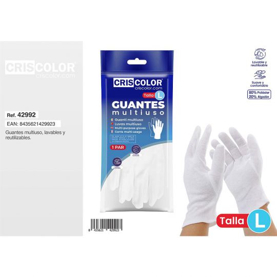 GUANTES MULTIUSO BLANCO TALLA L (Pack 12Und).