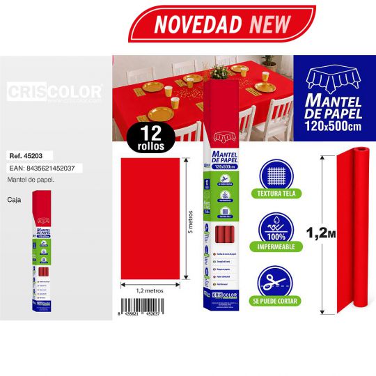 MANTEL PAPEL IMPERMEABLE 1,20x5M ROJO (Caja 12Und).