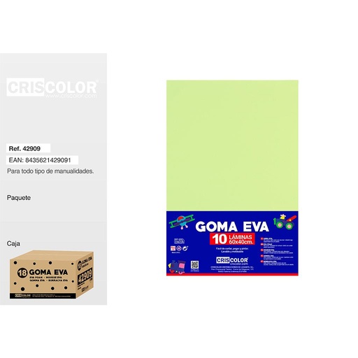 [42909] 18 GOMA EVA 40x60CM VERDE PASTEL PAQ.10UDS (Precio unitario).