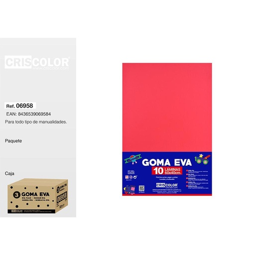 [06958] 3 GOMA EVA 40X60CM ROJO PAQ.10UDS (Precio unitario).