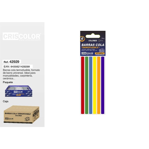 [42929] BARRA SILICONA SURTIDO COLORES Ø7X180MM PACK 6UDS