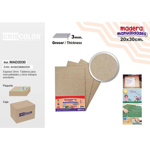 [MAD2030] BASE MADERA 20X30CM (Paquete de 12Und.)