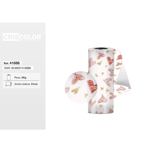 [41688] BOBINA PAPEL REGALO DECORADO 31CM MINI LOVE