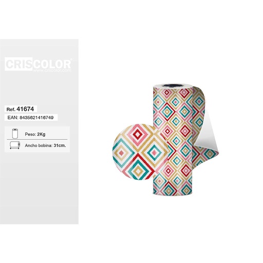 [41674] BOBINA PAPEL REGALO DECORADO 31CM ROMBOS COLORES