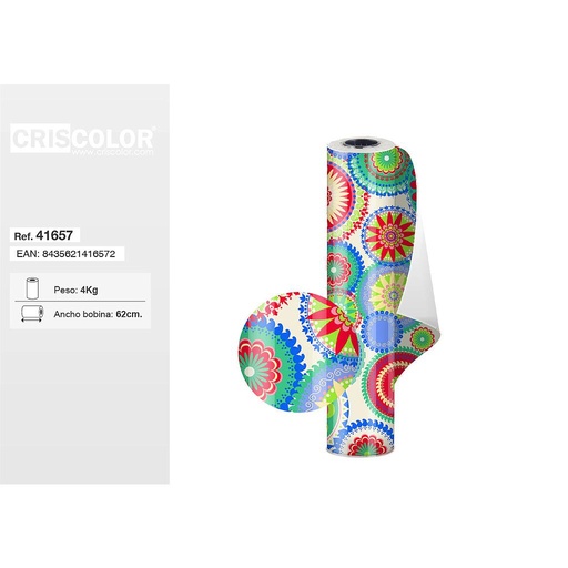 [41657] BOBINA PAPEL REGALO DECORADO 62CM CIRCULOS COLORES
