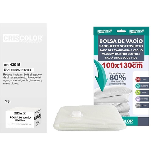 [43015] BOLSA DE VACIO PARA ROPA 100X130CM (Pack 12Und).