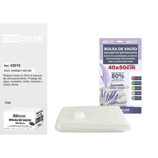 [43016] BOLSA DE VACIO PARA ROPA 40X50CM FRAGANCIA LAVANDA (Pack 12Und).