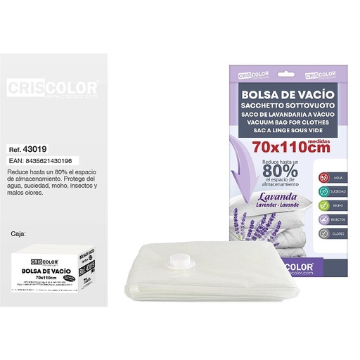 [43019] BOLSA DE VACIO PARA ROPA 70X110CM FRAGANCIA LAVANDA (Pack 12Und).