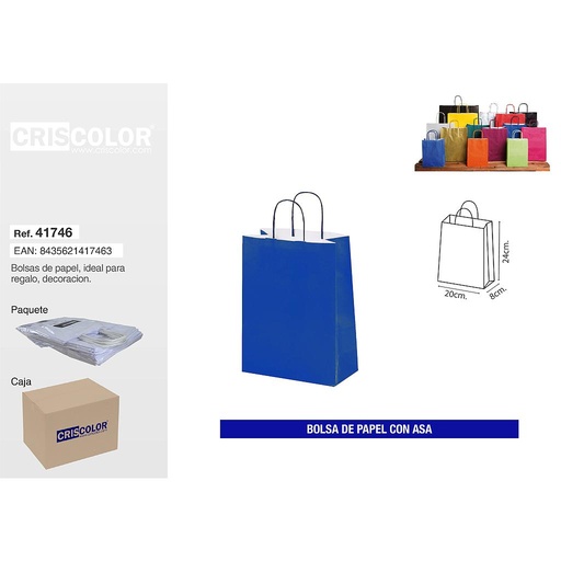 [41746] BOLSA PAPEL CON ASA 20+8X24 AZUL