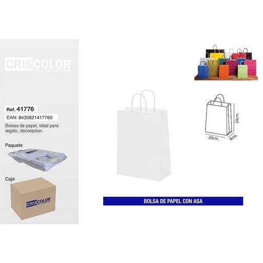 [41776] BOLSA PAPEL CON ASA 20+8X24 BLANCA (Precio Unitario)