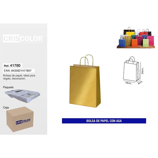 [41780] BOLSA PAPEL CON ASA 20+8X24 ORO