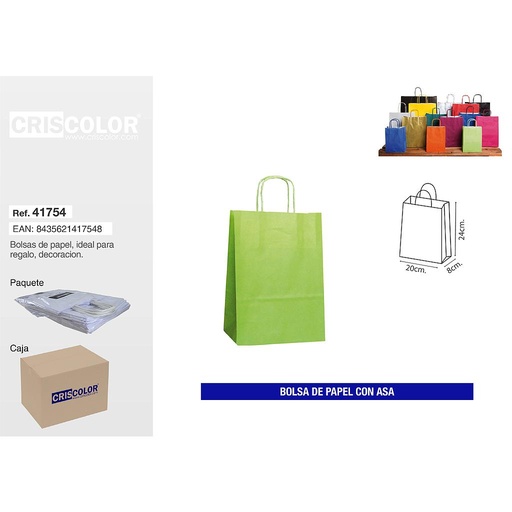 [41754] BOLSA PAPEL CON ASA 20+8X24 VERDE