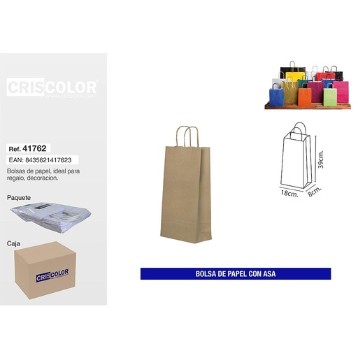 [41762] BOLSA PAPEL CON ASA 20+8x39 KRAFT (PACK 25 UDS)