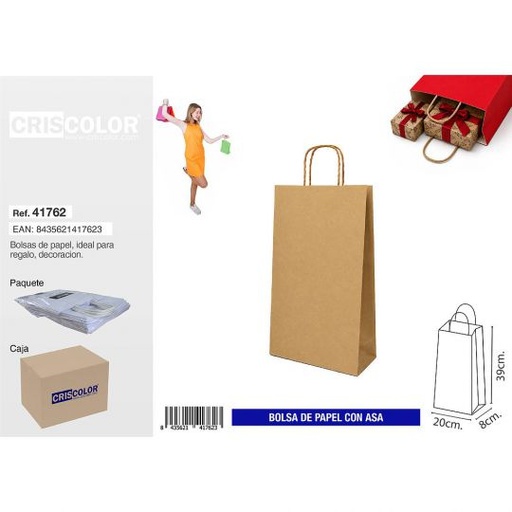 [41762] BOLSA PAPEL CON ASA 20+8x39 KRAFT (PACK 25 UDS)