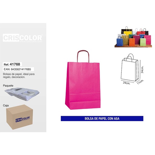 [41768] BOLSA PAPEL CON ASA 24+11X34 MAGENTA (PACK 25 UDS)