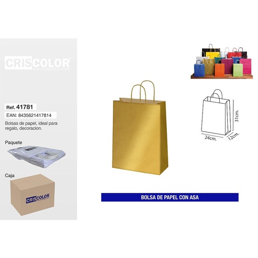 [41781] BOLSA PAPEL CON ASA 24+11X34 ORO (PACK 25 UDS)