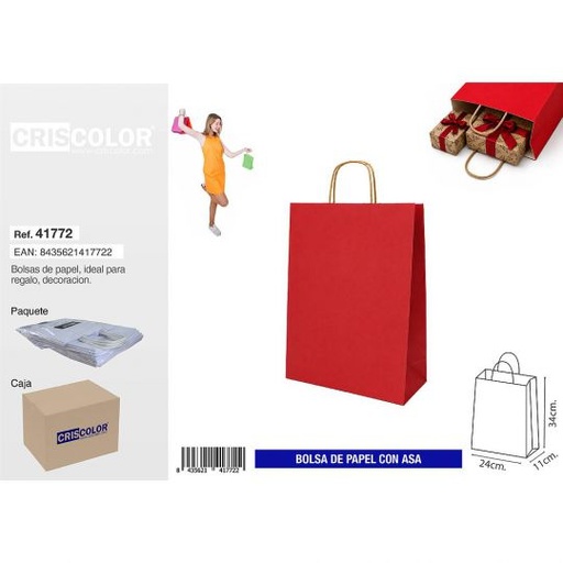 [41772] BOLSA PAPEL CON ASA 24+11X34 ROJO (PACK 25 UDS)